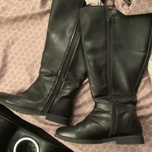 Wide calf black leather boots
